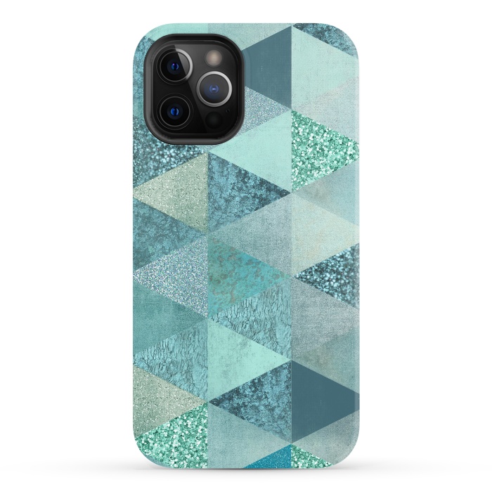 iPhone 12 Pro StrongFit Fancy Shimmering Teal Triangles by Andrea Haase