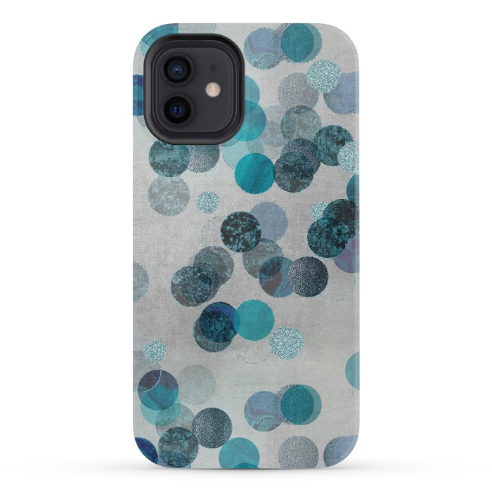 iPhone 12 mini StrongFit Fancy Faux Glitter Dots In Teal And Turquoise by Andrea Haase