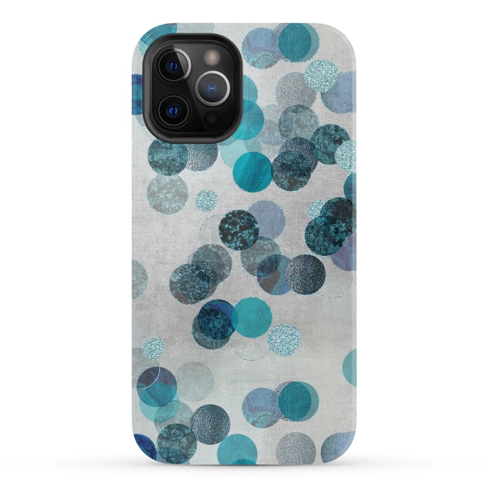 iPhone 12 Pro StrongFit Fancy Faux Glitter Dots In Teal And Turquoise by Andrea Haase