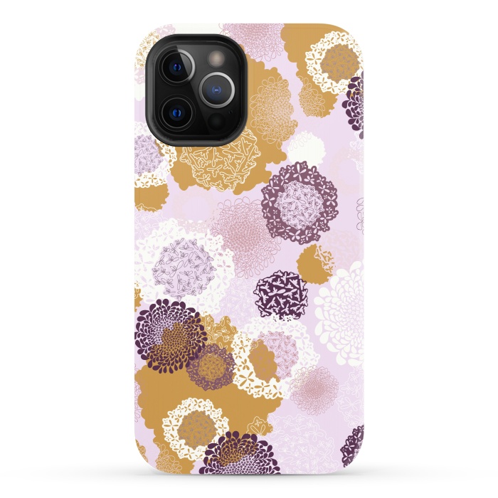 iPhone 12 Pro StrongFit Doily Flowers on Pink by Paula Ohreen