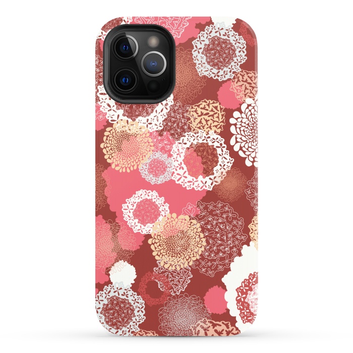 iPhone 12 Pro StrongFit Doily Flowers on Red by Paula Ohreen
