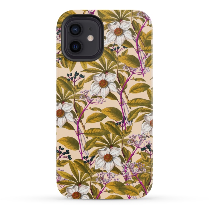 iPhone 12 mini StrongFit White Sepia Flora by Creativeaxle