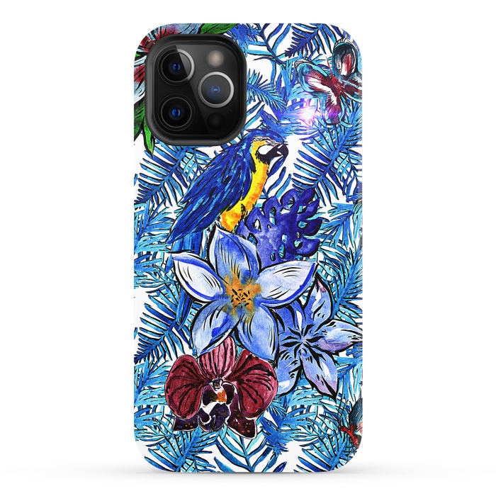 iPhone 12 Pro StrongFit Blue Jungle Bird Pattern by  Utart