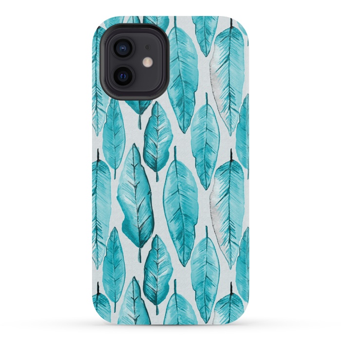 iPhone 12 mini StrongFit Turquoise Watercolor Feathers by Andrea Haase