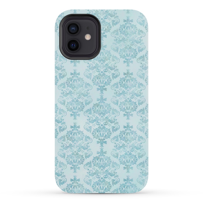 iPhone 12 mini StrongFit Teal Watercolor Damask Pattern by Andrea Haase