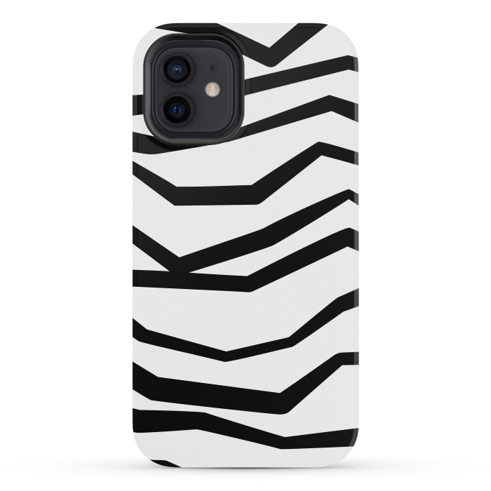 iPhone 12 mini StrongFit Wavy Zig Zag Stripes Black And White 2 by Andrea Haase