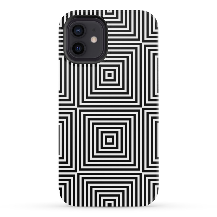 iPhone 12 mini StrongFit Optical Illusion Black And White Squares by Andrea Haase