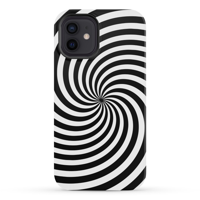 iPhone 12 mini StrongFit Concentric Spiral Op Art Black And White 2 by Andrea Haase