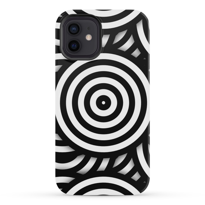 iPhone 12 mini StrongFit Pop-Art Circle Pattern Black White 2 by Andrea Haase