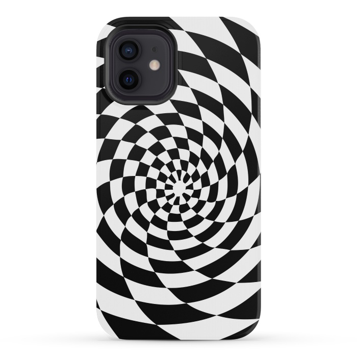 iPhone 12 mini StrongFit Checker Spiral Black And White by Andrea Haase