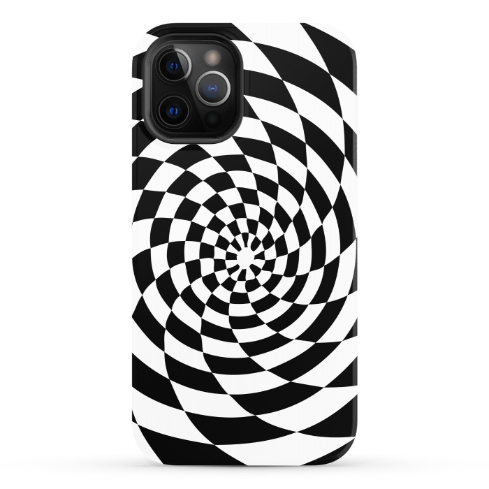 iPhone 12 Pro StrongFit Checker Spiral Black And White by Andrea Haase