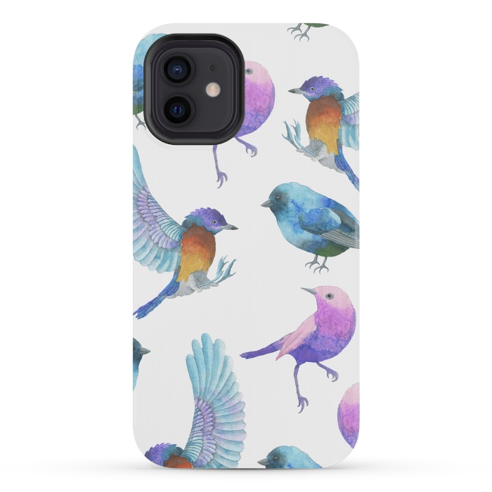 iPhone 12 mini StrongFit Colorful Watercolors Birds Pattern by Dushan Medich