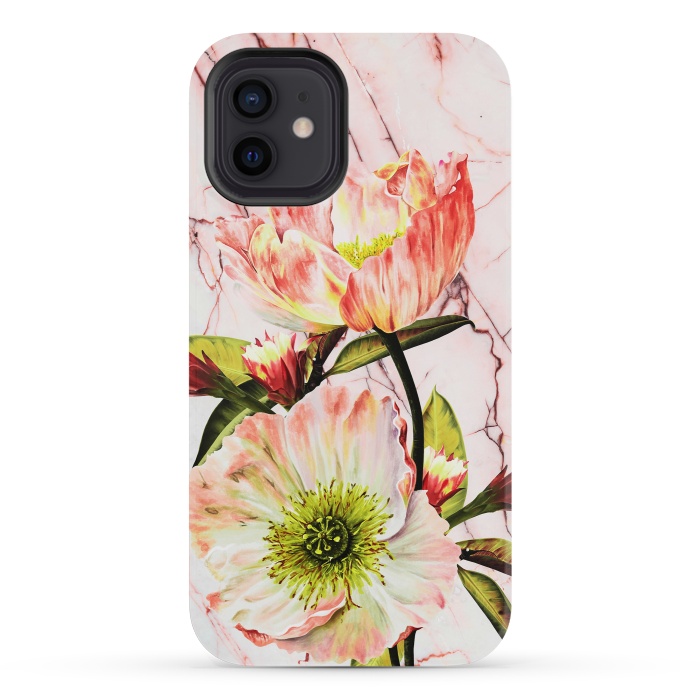 iPhone 12 mini StrongFit Flowering on pink marble by Mmartabc