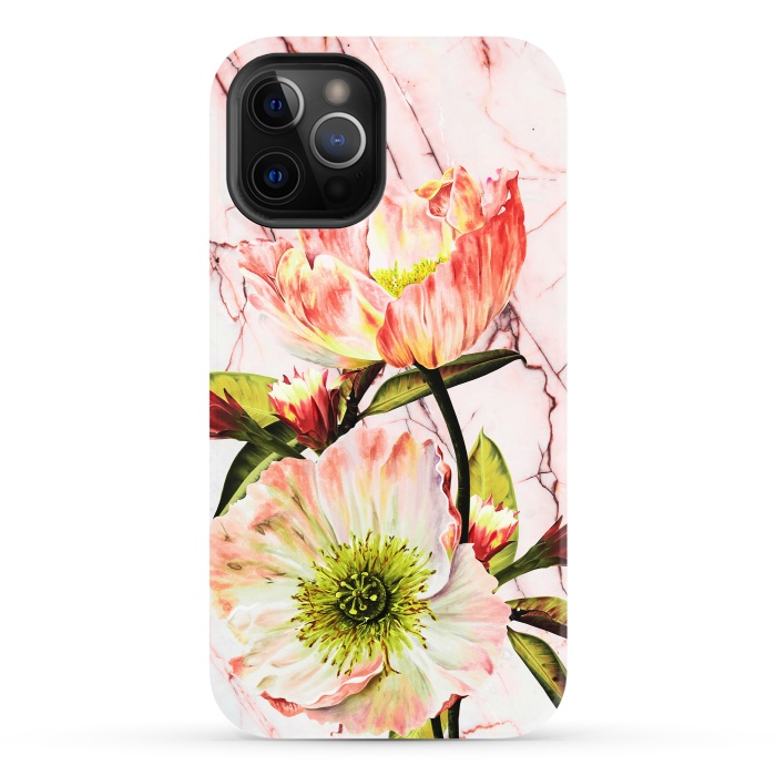 iPhone 12 Pro StrongFit Flowering on pink marble by Mmartabc