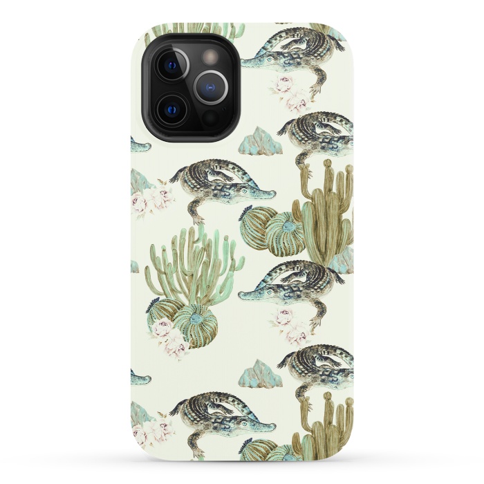 iPhone 12 Pro StrongFit Crocodile pattern on the cactus by Mmartabc