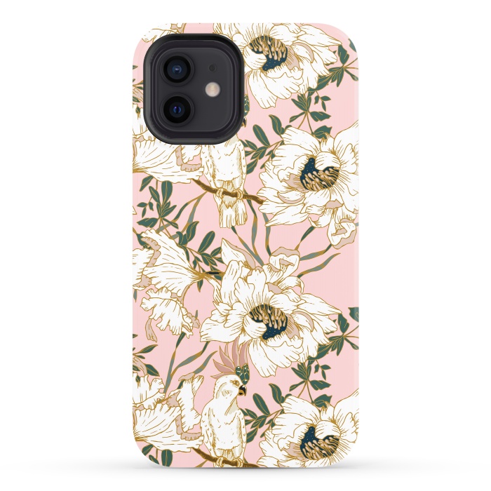 iPhone 12 StrongFit Exotic birds on flowers by Mmartabc