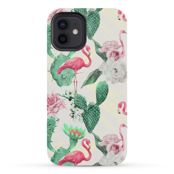 iPhone 12 mini StrongFit Flamingos, geometric and flowers by Mmartabc