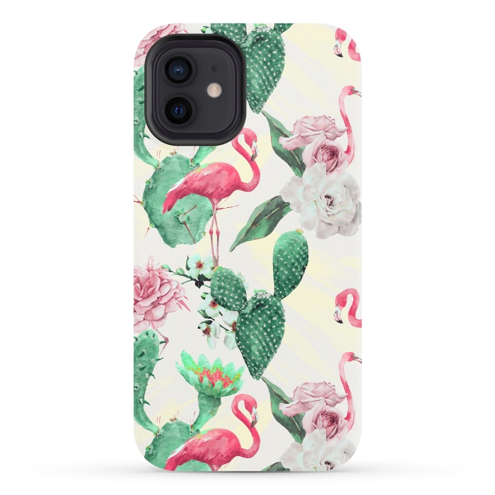 iPhone 12 StrongFit Flamingos, geometric and flowers by Mmartabc