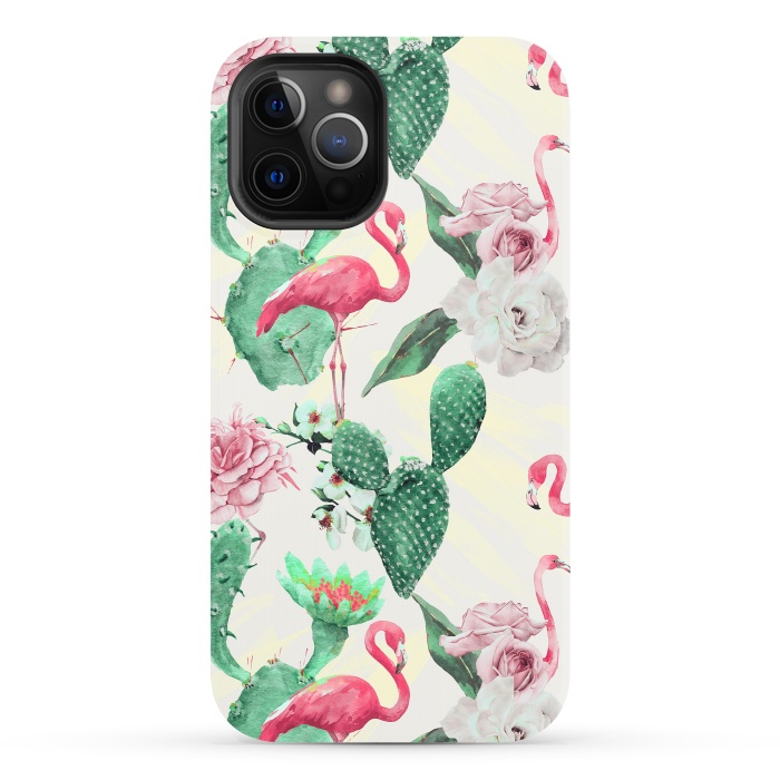 iPhone 12 Pro StrongFit Flamingos, geometric and flowers by Mmartabc
