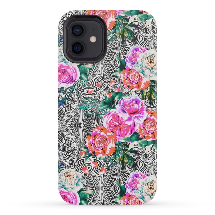 iPhone 12 mini StrongFit Flowery on linear mosaic by Mmartabc