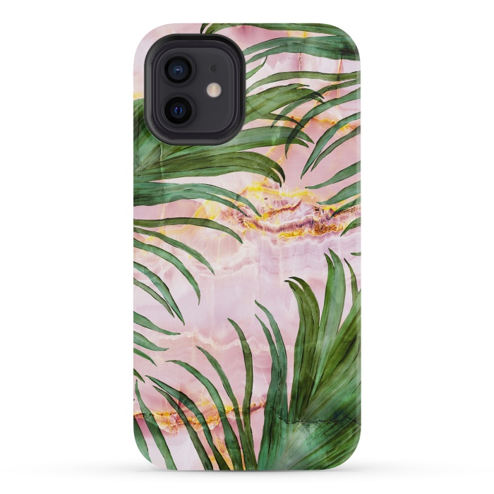 iPhone 12 mini StrongFit Palm leaf on marble 03 by Mmartabc