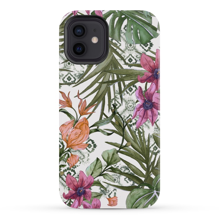 iPhone 12 mini StrongFit Tropical tribal floral by Mmartabc