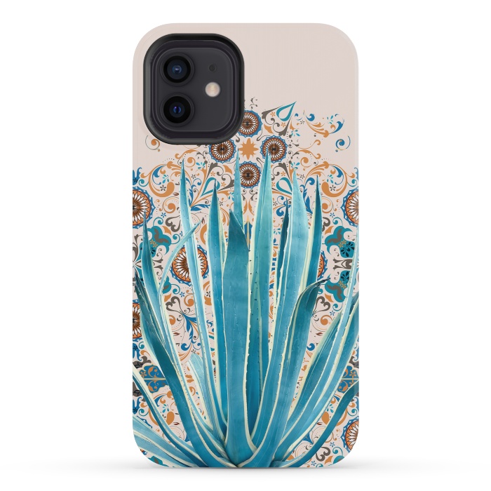 iPhone 12 mini StrongFit Cactus and Moroccan tiles  by Mmartabc