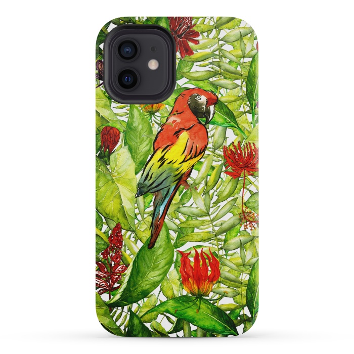 iPhone 12 mini StrongFit Aloha Parrot and Flower Jungle by  Utart
