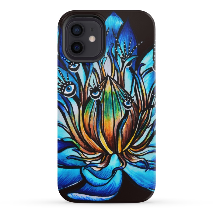 iPhone 12 mini StrongFit Bizarre Multi Eyed Blue Water Lily Flower Monster by Boriana Giormova