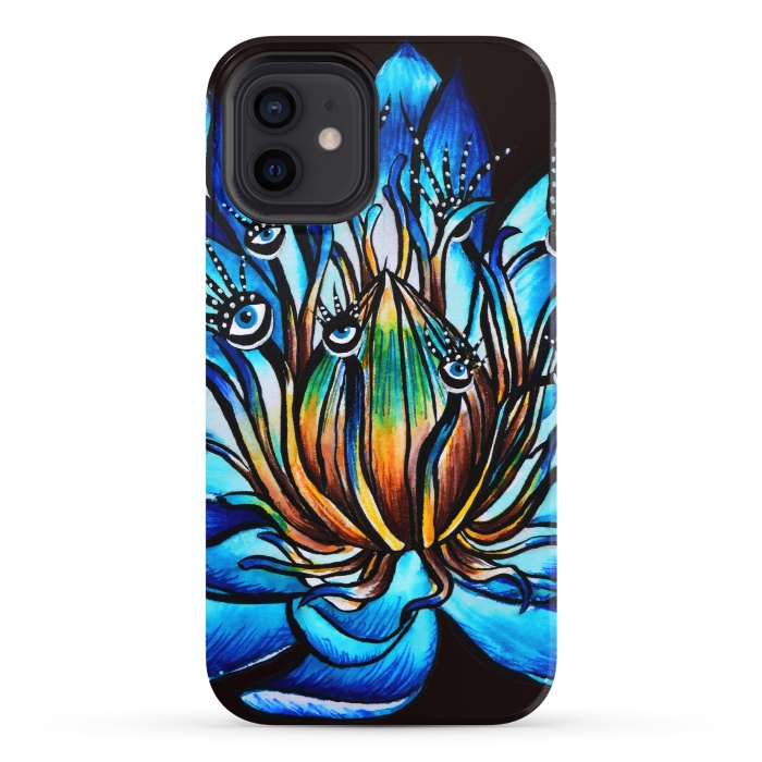 iPhone 12 StrongFit Bizarre Multi Eyed Blue Water Lily Flower Monster by Boriana Giormova