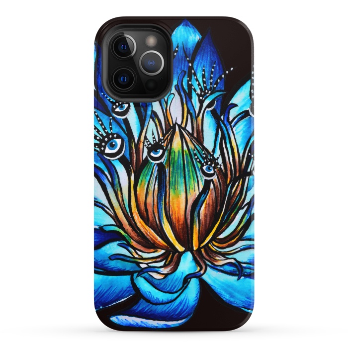 iPhone 12 Pro StrongFit Bizarre Multi Eyed Blue Water Lily Flower Monster by Boriana Giormova