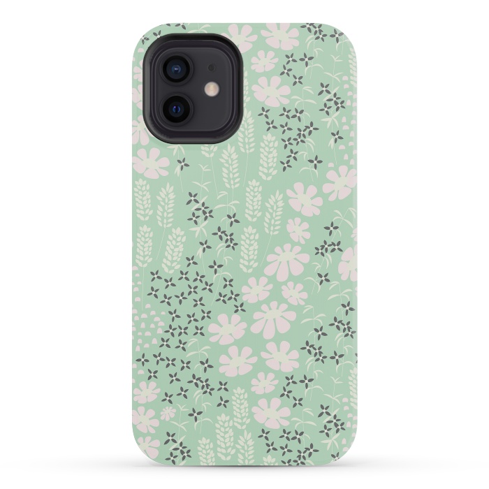 iPhone 12 mini StrongFit Floral Mint Pattern 013 by Jelena Obradovic