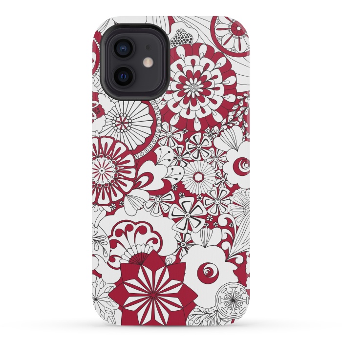 iPhone 12 mini StrongFit 70s Flowers - Red and White by Paula Ohreen