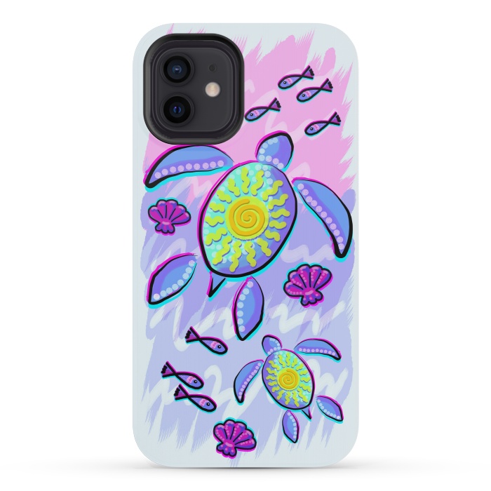 iPhone 12 mini StrongFit Sea Turtle and Sun Abstract Glitch Ultraviolets by BluedarkArt