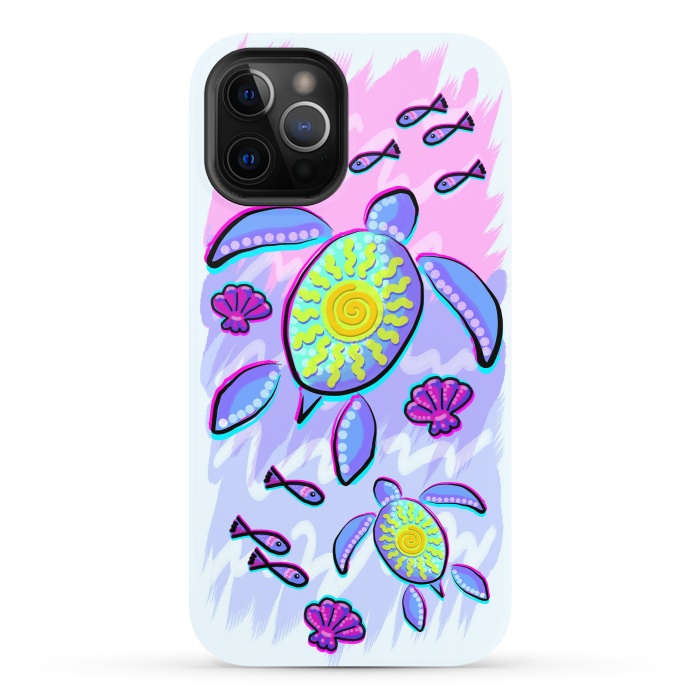 iPhone 12 Pro StrongFit Sea Turtle and Sun Abstract Glitch Ultraviolets by BluedarkArt
