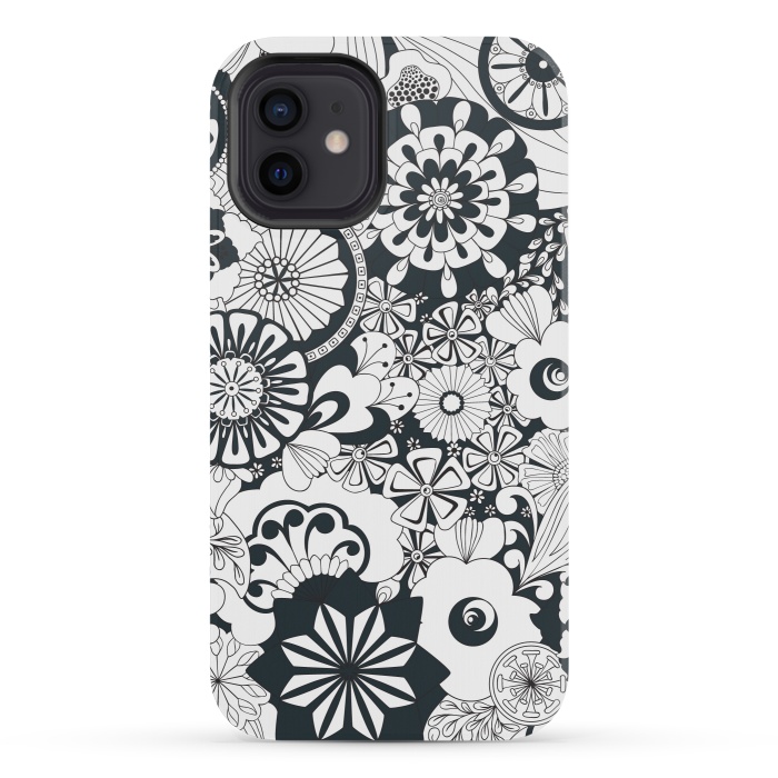 iPhone 12 mini StrongFit 70s Flowers - Navy and White by Paula Ohreen