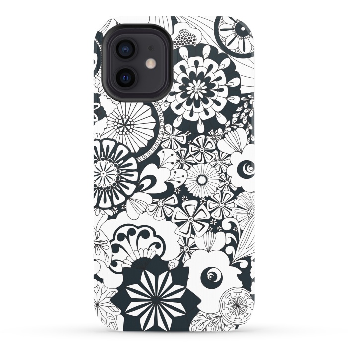 iPhone 12 StrongFit 70s Flowers - Navy and White by Paula Ohreen