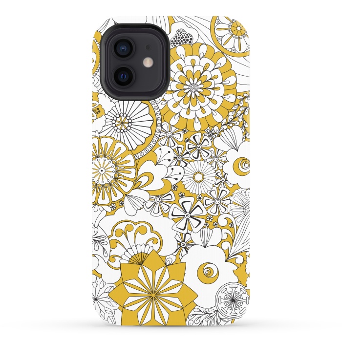 iPhone 12 StrongFit 70s Flowers - Yellow and White by Paula Ohreen