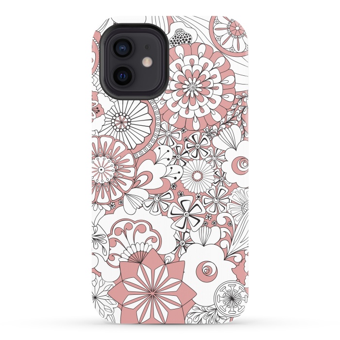 iPhone 12 StrongFit 70s Flowers - Pink and White by Paula Ohreen