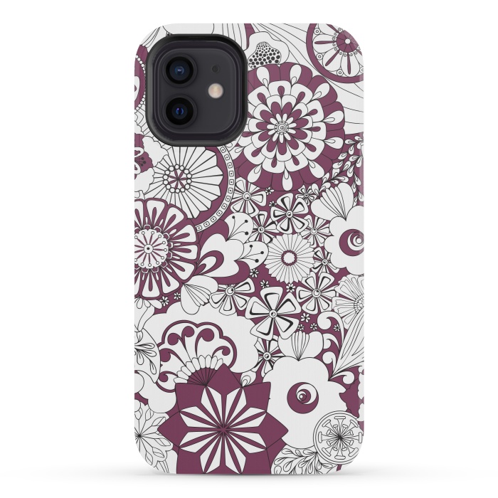 iPhone 12 mini StrongFit 70s Flowers - Purple and White by Paula Ohreen