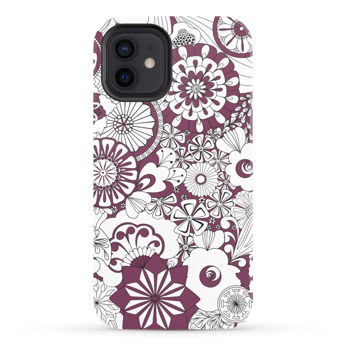 iPhone 12 StrongFit 70s Flowers - Purple and White by Paula Ohreen