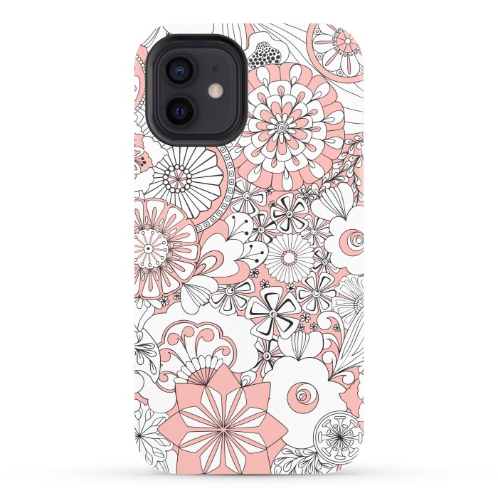 iPhone 12 StrongFit 70s Flowers - Baby Pink and White by Paula Ohreen