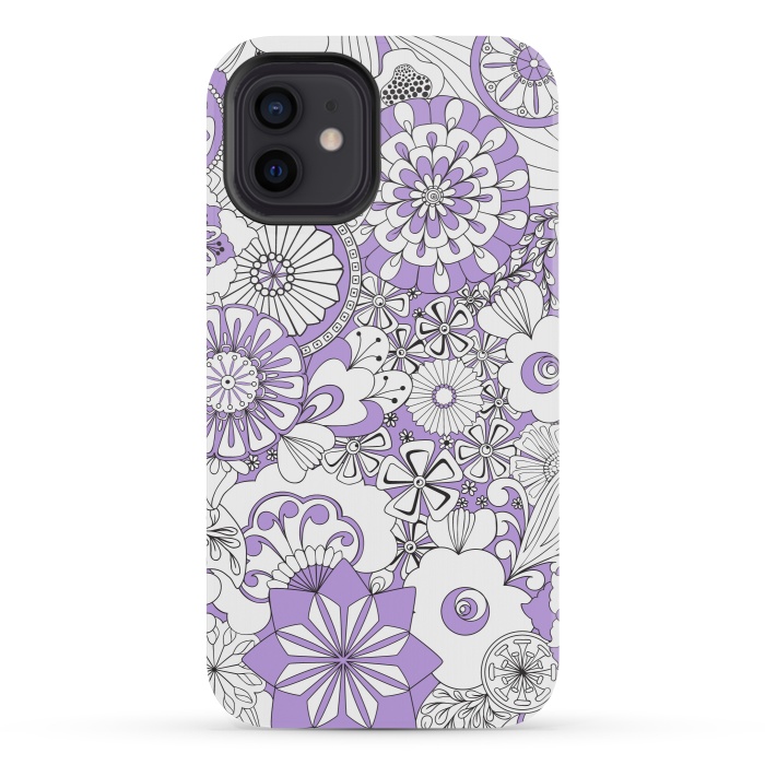 iPhone 12 mini StrongFit 70s Flowers - Lilac and White by Paula Ohreen