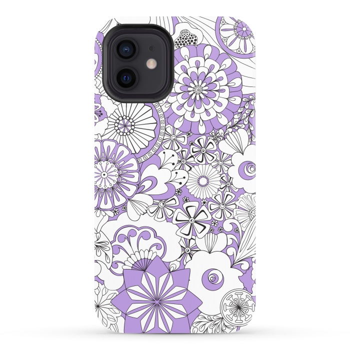 iPhone 12 StrongFit 70s Flowers - Lilac and White by Paula Ohreen