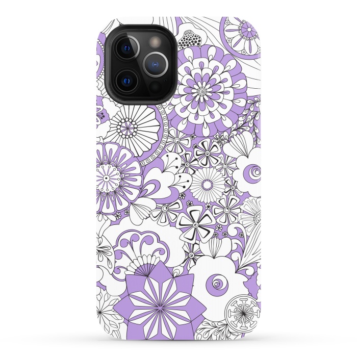 iPhone 12 Pro StrongFit 70s Flowers - Lilac and White by Paula Ohreen