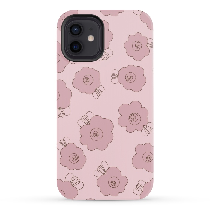 iPhone 12 mini StrongFit Fluffy Flowers - Pink on Pink by Paula Ohreen