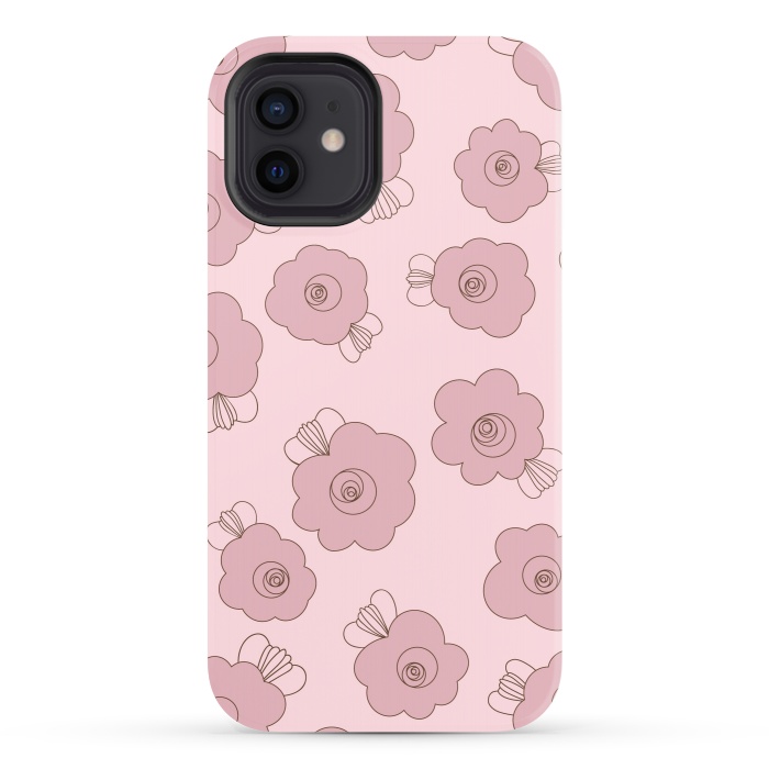 iPhone 12 StrongFit Fluffy Flowers - Pink on Pink by Paula Ohreen