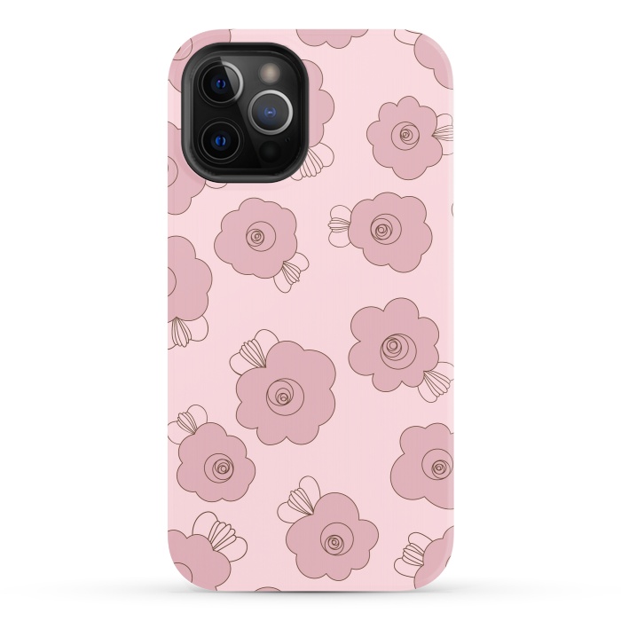 iPhone 12 Pro StrongFit Fluffy Flowers - Pink on Pink by Paula Ohreen