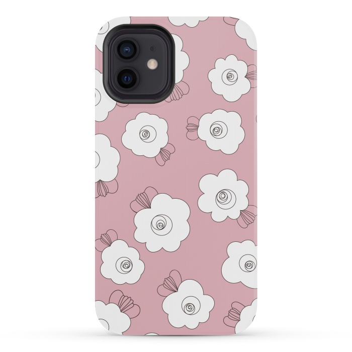 iPhone 12 mini StrongFit Fluffy Flowers - White on Pink by Paula Ohreen