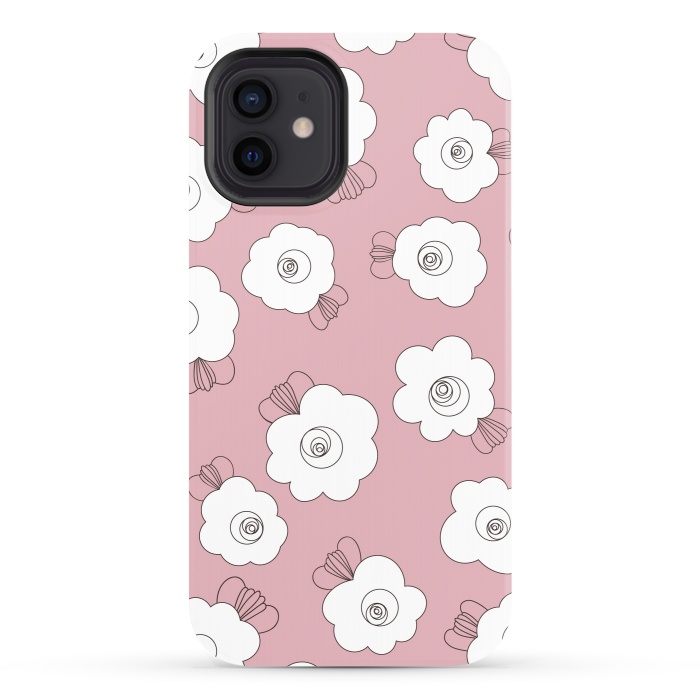 iPhone 12 StrongFit Fluffy Flowers - White on Pink by Paula Ohreen
